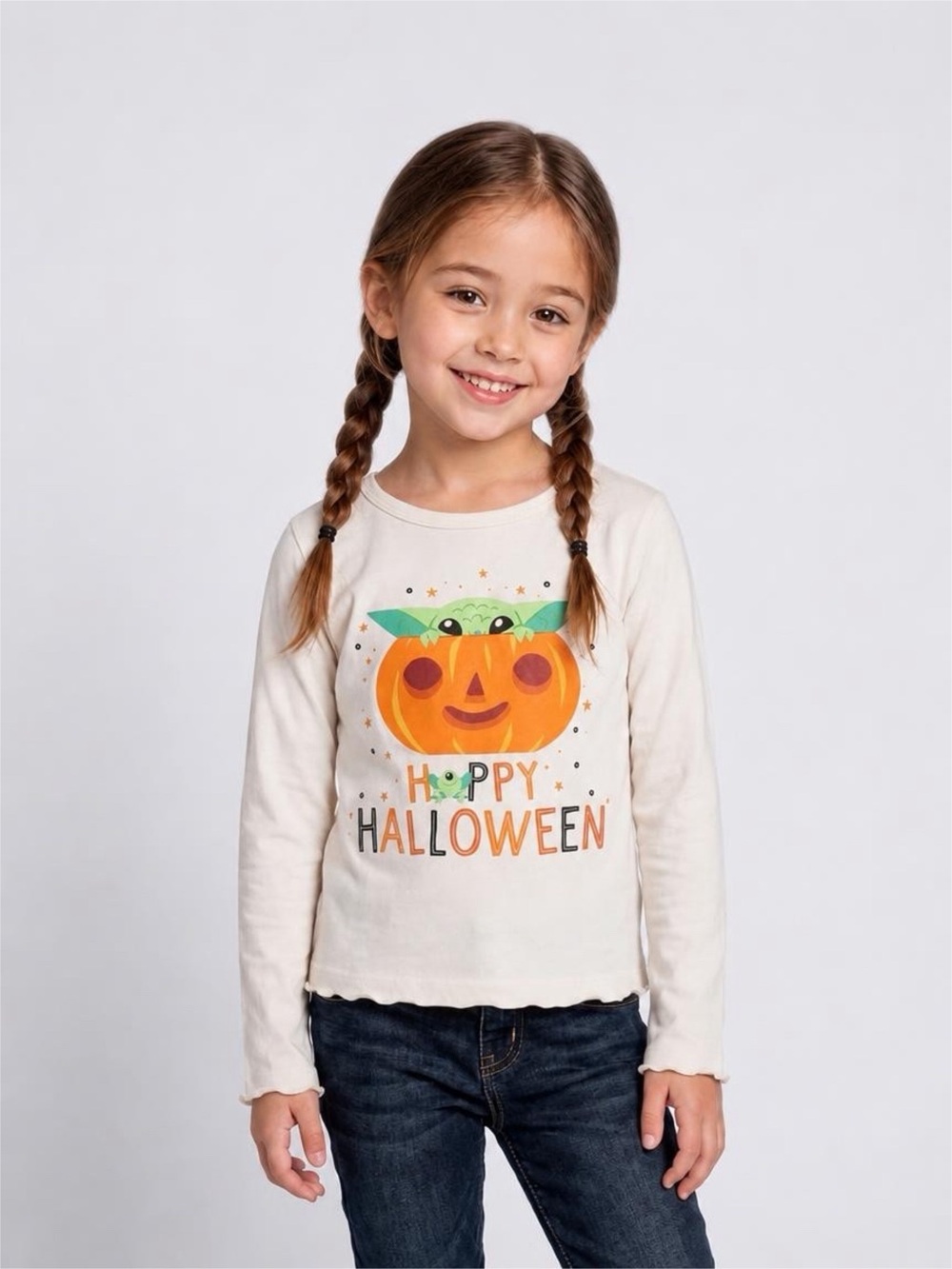 Disney The Mandalorian Grogu Happy Halloween Long Sleeve Graphic Shirt Girls M